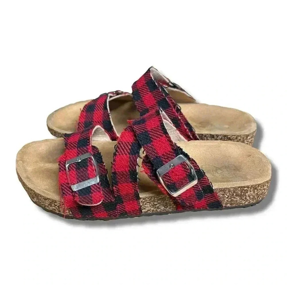 Rebel Buffalo Plaid Slide Sandals Adjustable Buckles Comfort Footbed Size 7 - Picture 4 of 7